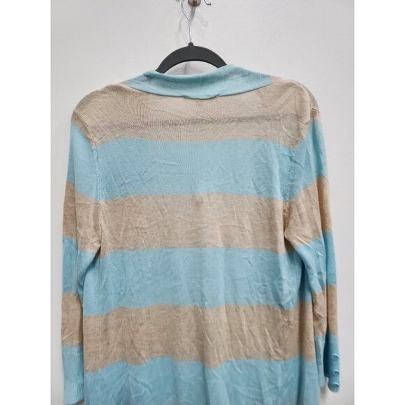 Cyrus Womens Lightweight Longline Cardigan Small Tan Blue Striped Open Front - Picture 6 of 6